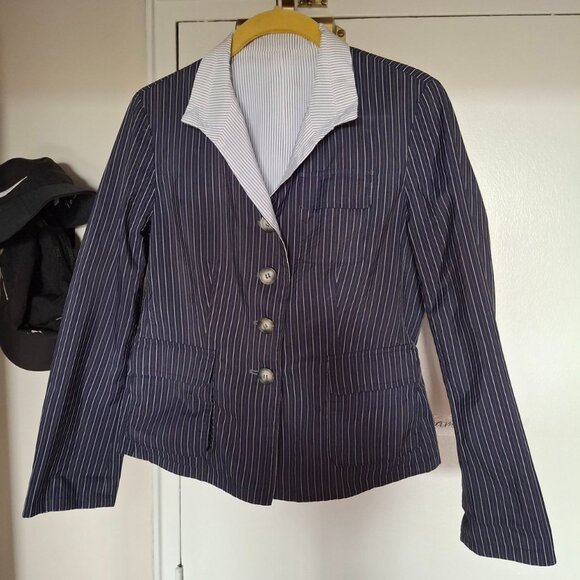 Talbots Collection Navy & White Reversible Casual Blazer Long Sleeve Size 6 - Picture 1 of 13